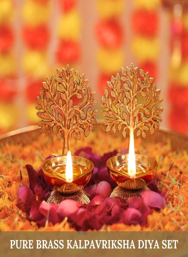 Behoma 100% Pure Brass Kalpavriksha Diya for Puja - Set of 2 | Religious Deepak for Mandir, Temple, Office & Home Decoration | Handcrafted Life Tree Diya for Pooja Room & Housewarming Gift - Image 4